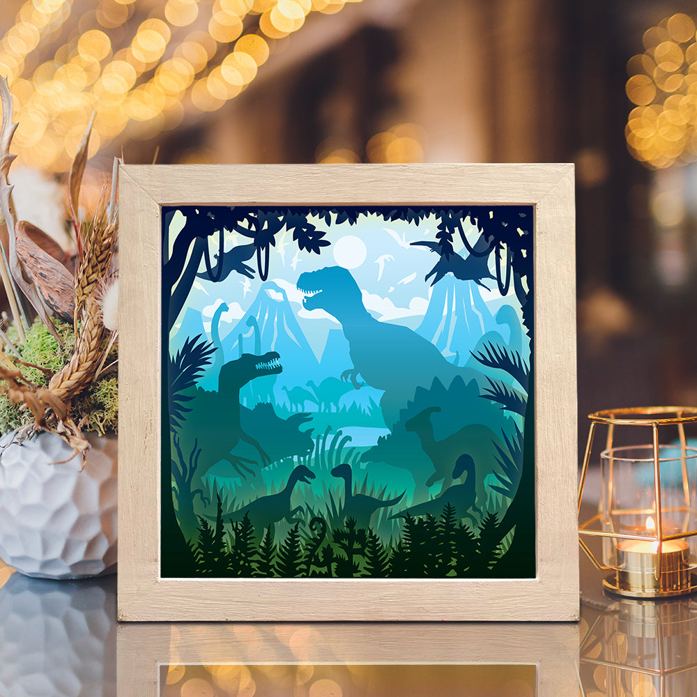 Dinosaurs 1 Square – 3D Lightbox SVG File for Cricut & Silhouette