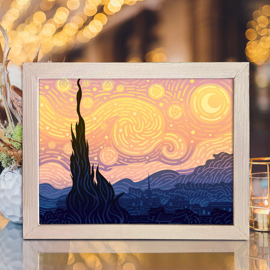 Starry Night - 3D Landscape Papercut Lightbox File - Cricut File - VEKTOR KRAFT