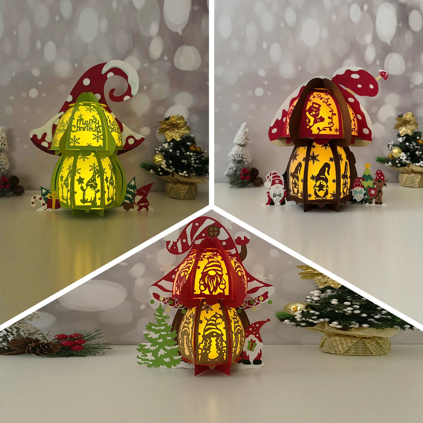 Pack 3 Mushroom Xmas - 3D Xmas Lantern File - Cricut File  - VEKTOR KRAFT