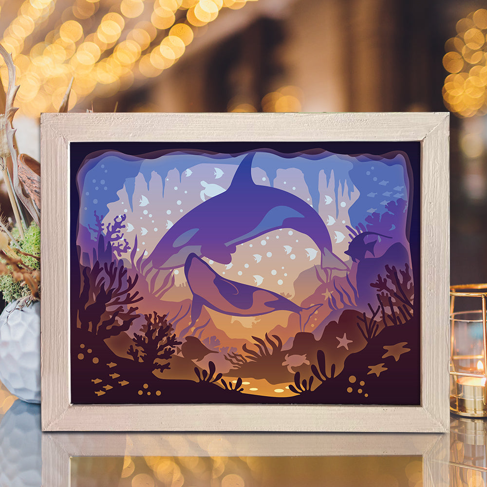 Orca Whales – 3D Lightbox SVG File for Cricut & Silhouette
