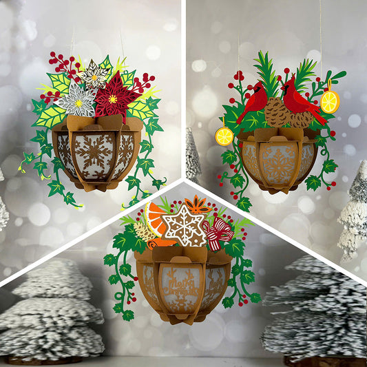 Pack 3 Christmas Flower Pot - 3D Christmas Lantern File - Cricut File  - VEKTOR KRAFT