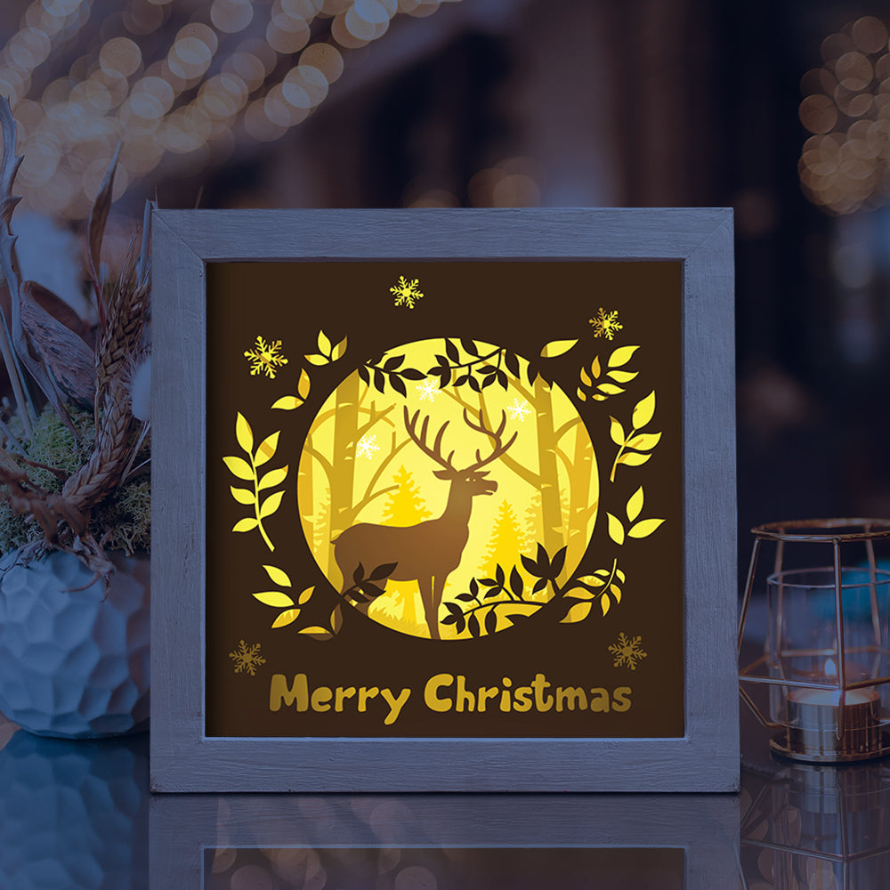 Merry Christmas Deer Square – 3D Lightbox SVG File for Cricut & Silhouette