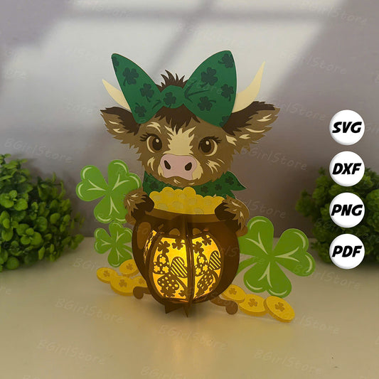 Highland Cow - 3D St. Patrick's Day Paper Cut Lantern File  - Cricut File  - VEKTOR KRAFT