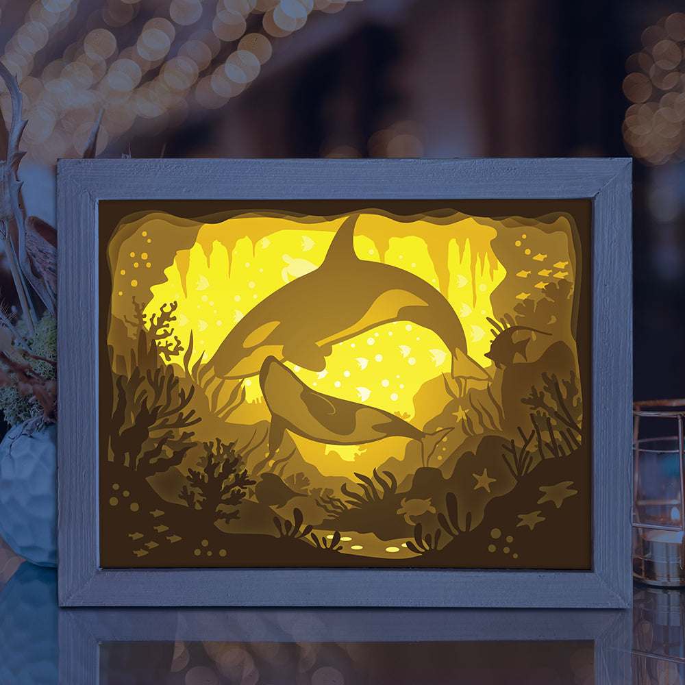 Orca Whales – 3D Lightbox SVG File for Cricut & Silhouette