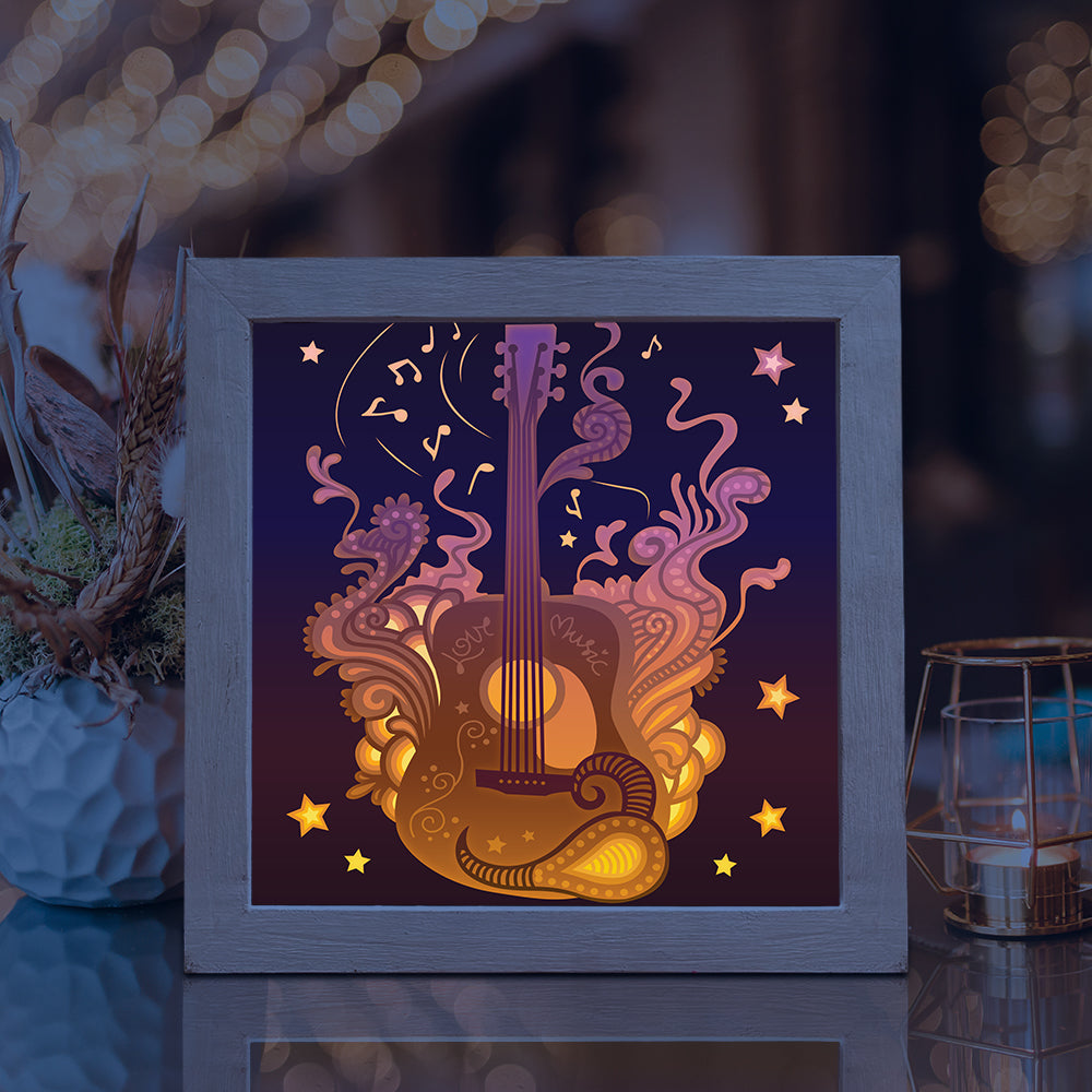 Guitar Square – 3D Lightbox SVG File for Cricut & Silhouette