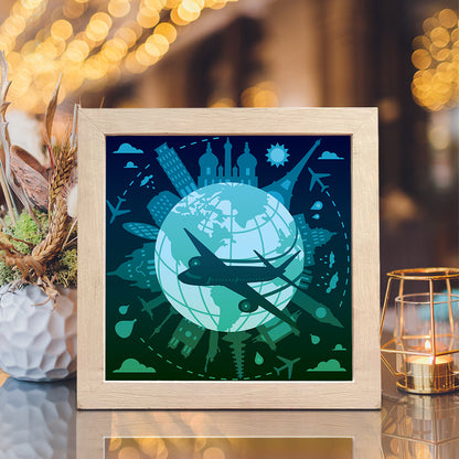 Plane Flying Around Globe – 3D Lightbox SVG File for Cricut & Silhouette