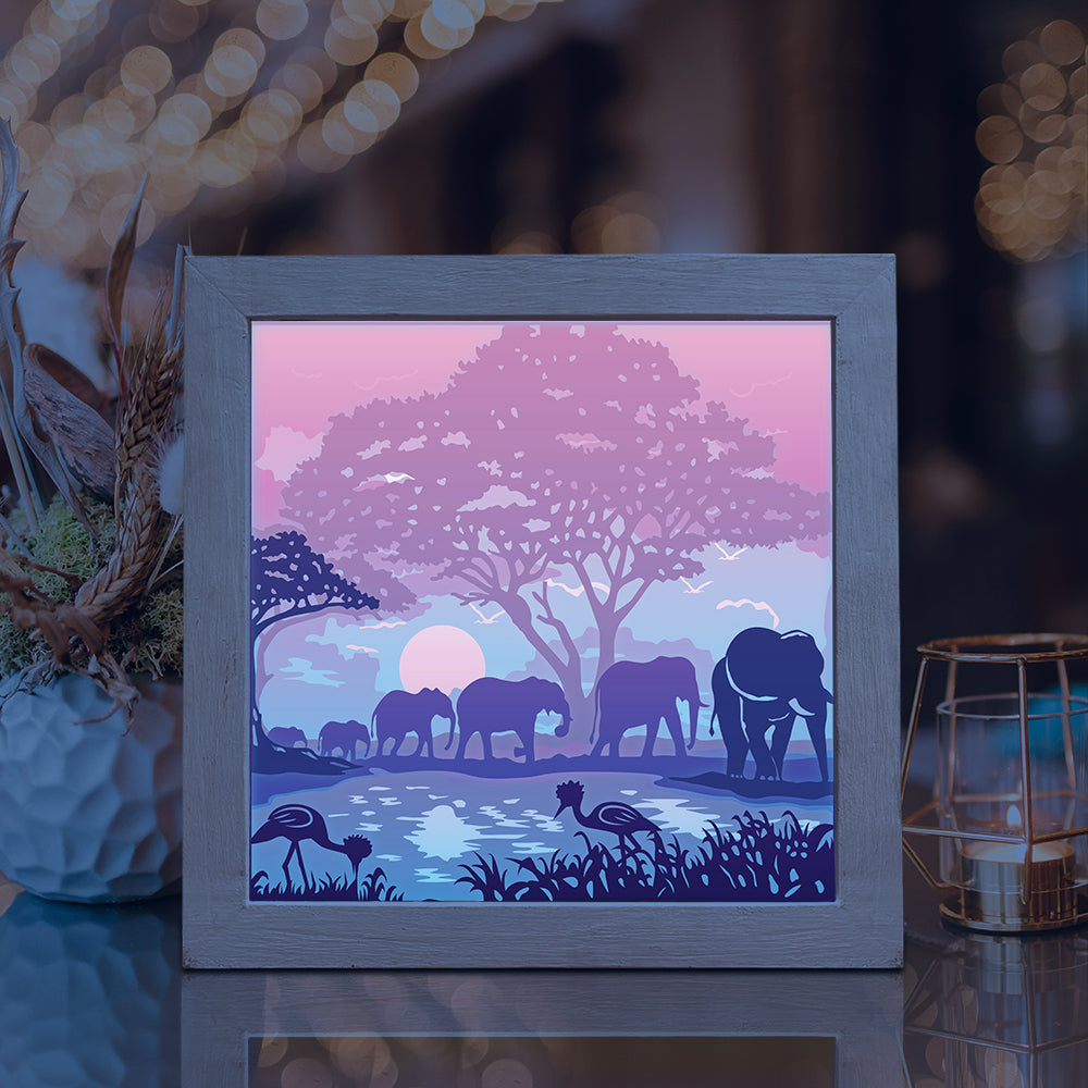 Elephant 1 square – 3D Lightbox SVG File for Cricut & Silhouette