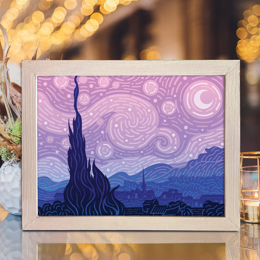 Starry Night - 3D Landscape Papercut Lightbox File - Cricut File - VEKTOR KRAFT