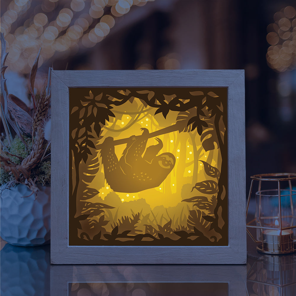 Sloth In The Jungle – 3D Lightbox SVG File for Cricut & Silhouette