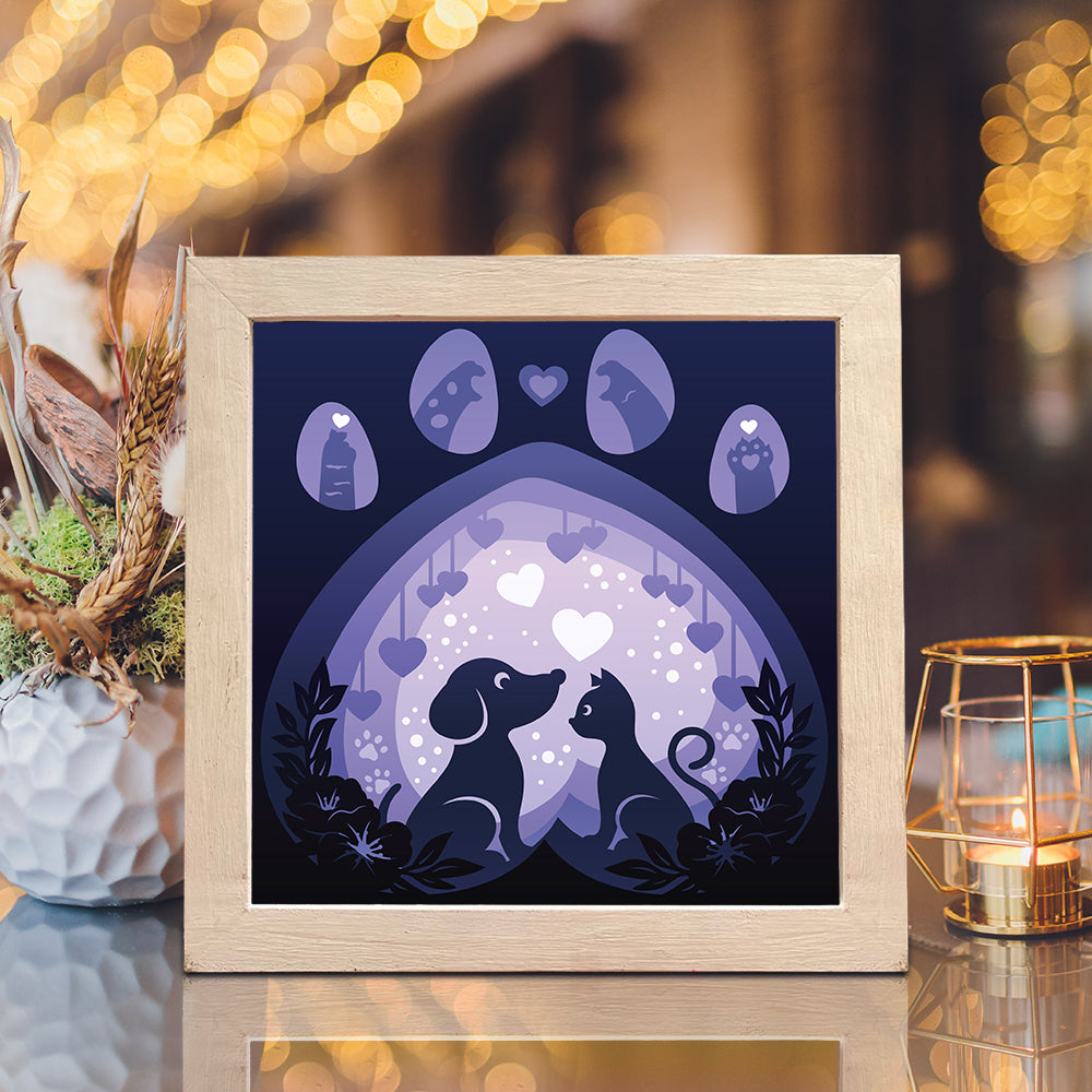 Cat And Dog Love – 3D Lightbox SVG File for Cricut & Silhouette
