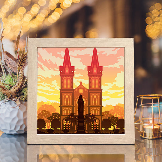 Saigon Notre-Dame Cathedral - 3D Landscape Papercut Lightbox File - Cricut File - VEKTOR KRAFT