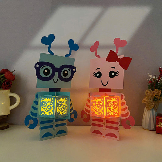 Robot Couple - 3D Valentine Lantern File  - Cricut File  - VEKTOR KRAFT