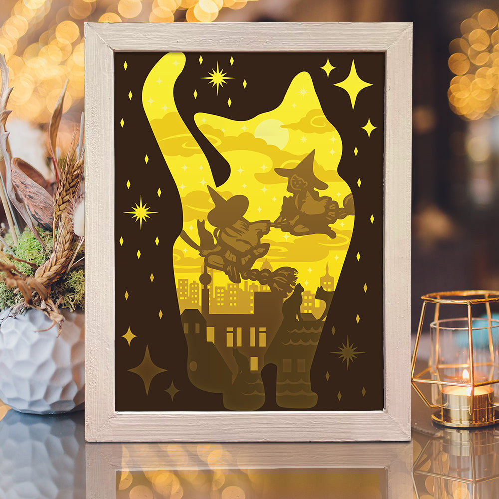 Cat And Witch – 3D Lightbox SVG File for Cricut & Silhouette