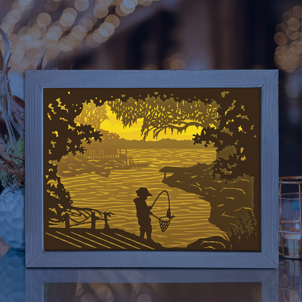 Kids Fishing – 3D Lightbox SVG File for Cricut & Silhouette