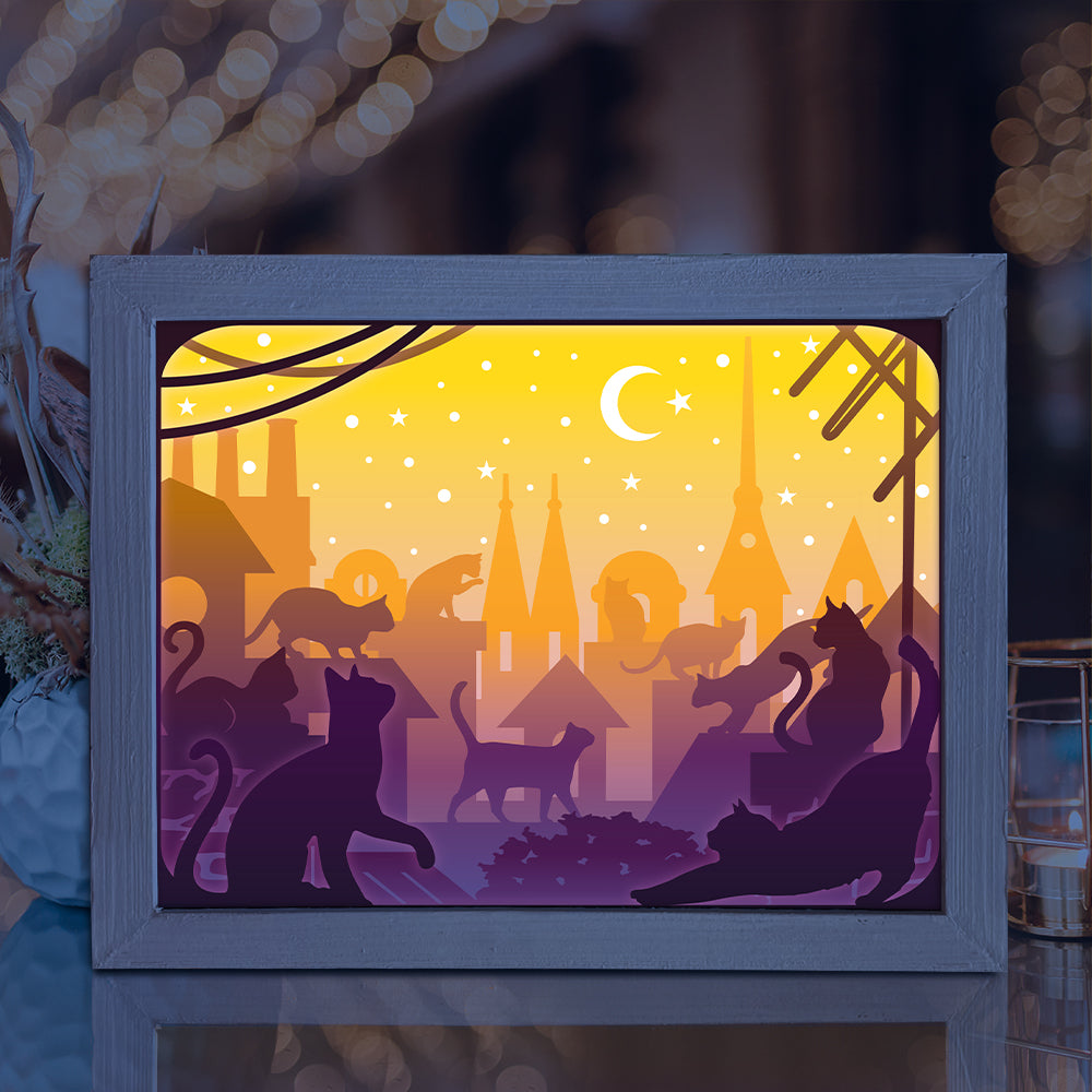 Cats In The City – 3D Lightbox SVG File for Cricut & Silhouette