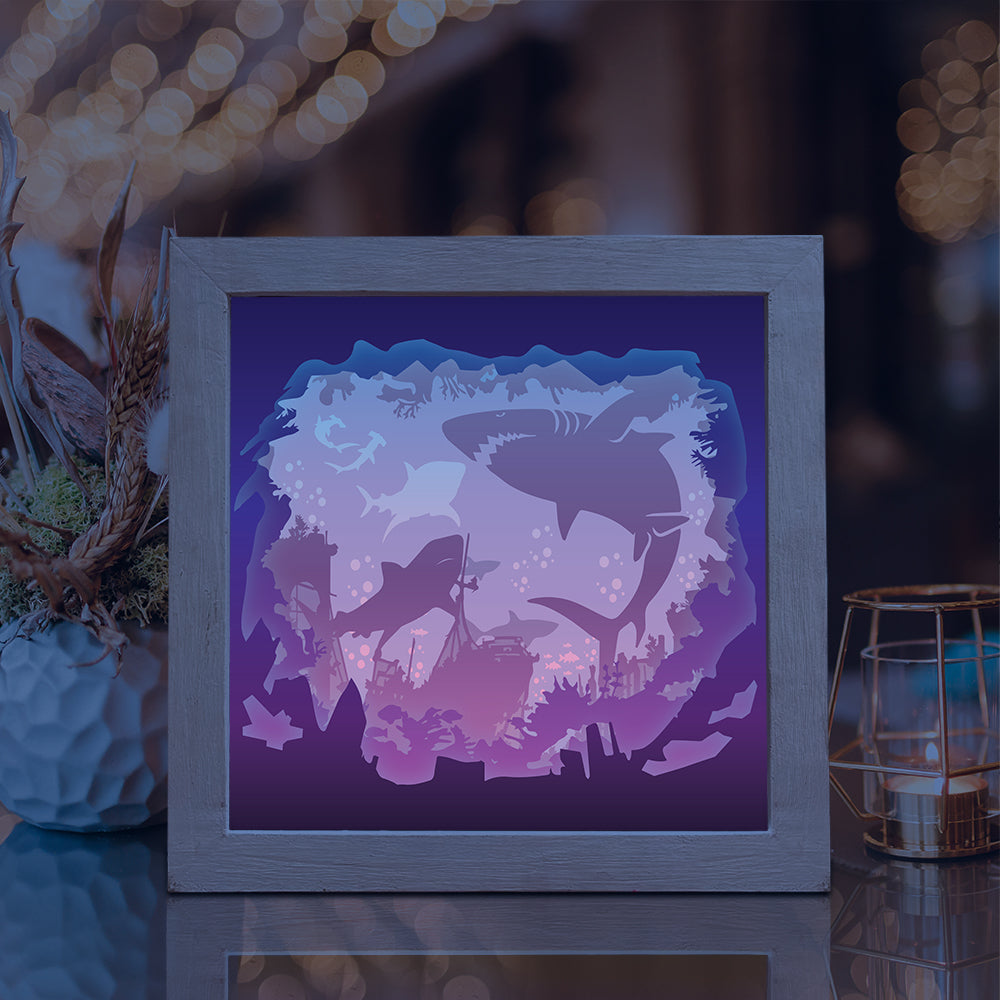 Shark 1 Square – 3D Lightbox SVG File for Cricut & Silhouette