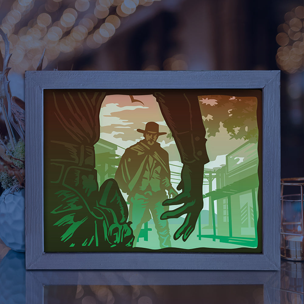 Cowboy Battle – 3D Lightbox SVG File for Cricut & Silhouette