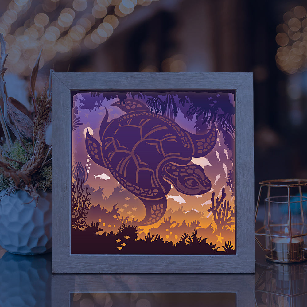 Sea Turtle Square – 3D Lightbox SVG File for Cricut & Silhouette
