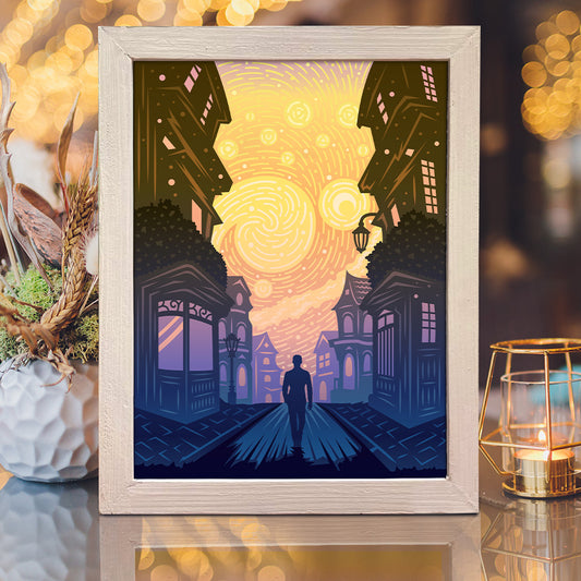 Starry Night 2 - 3D Landscape Papercut Lightbox File - Cricut File - VEKTOR KRAFT