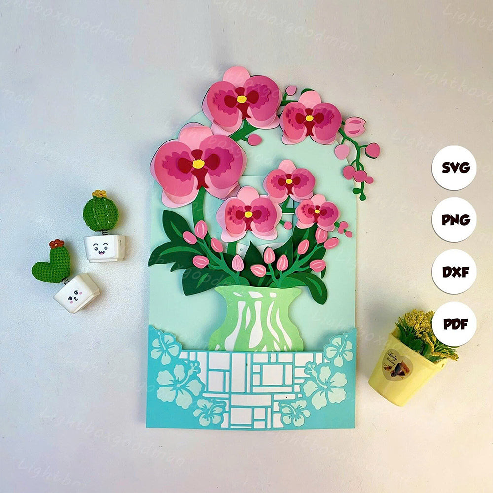 Flower Vase Orchid – 3D Pop-Up Card SVG File for Cricut & Silhouette