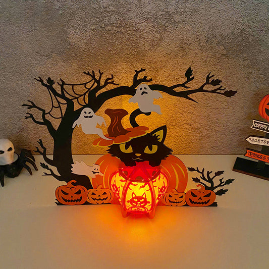 Pumpkin Cat 2 - 3D Halloween Paper Lantern File - Cricut File  - VEKTOR KRAFT