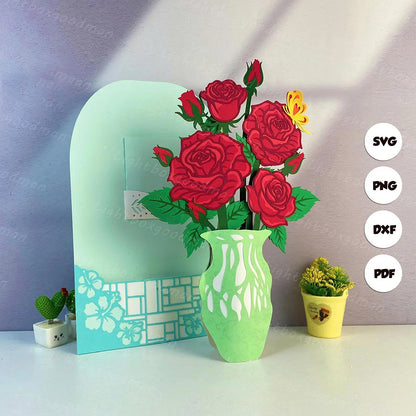 Flower Vase Rose – 3D Pop-Up Card SVG File for Cricut & Silhouette
