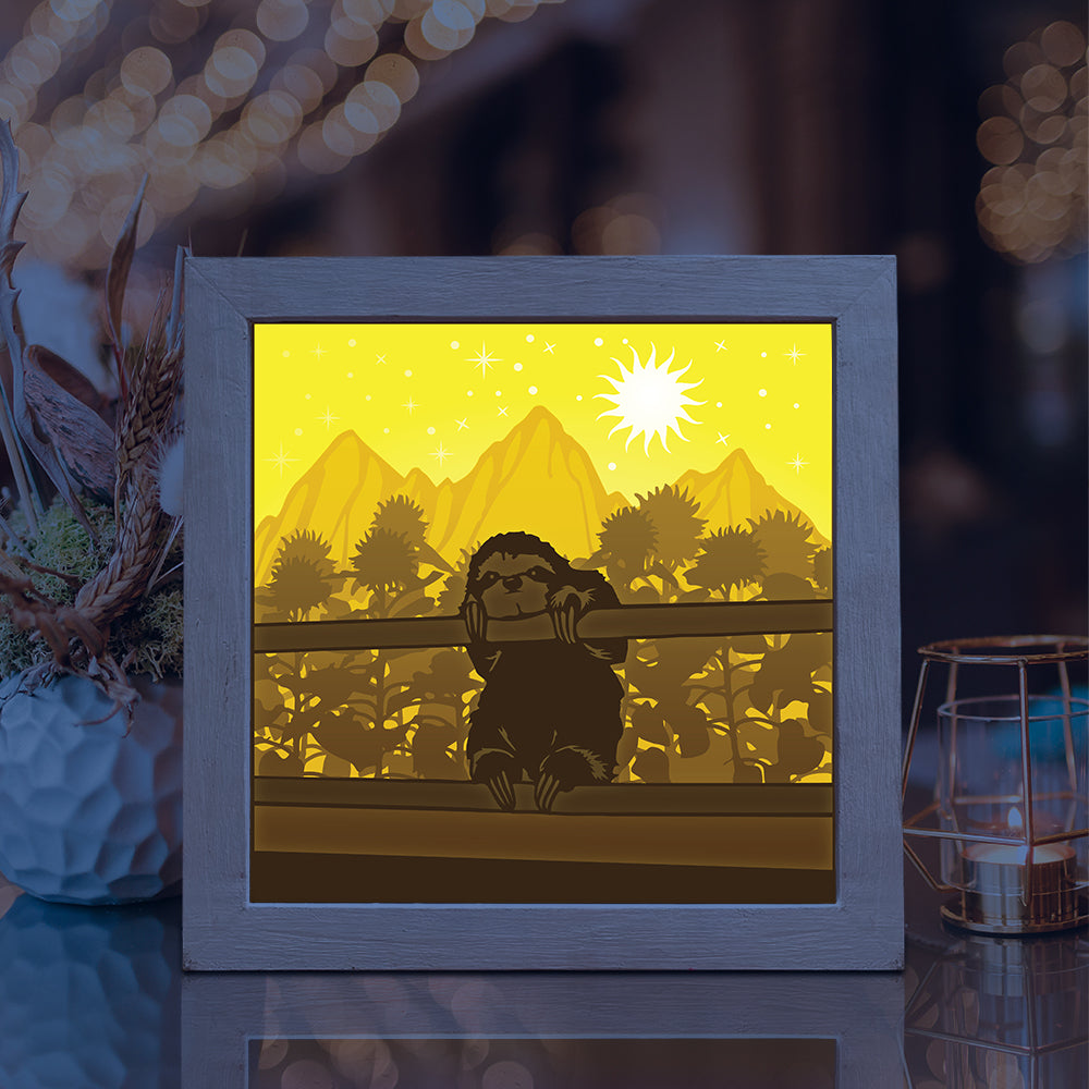 Sloth And Sunfower – 3D Lightbox SVG File for Cricut & Silhouette