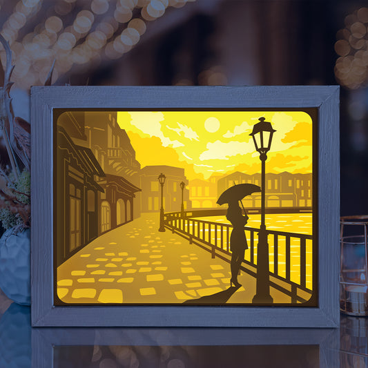 Old Street Lantern 2 - 3D Landscape Papercut Lightbox File - Cricut File - VEKTOR KRAFT