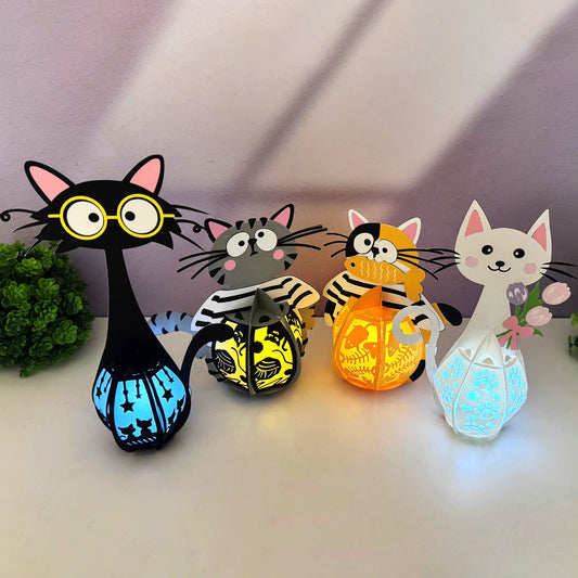 Pack 4 Cute Cat - 3D Animal Paper Lantern File  - Cricut File  - VEKTOR KRAFT