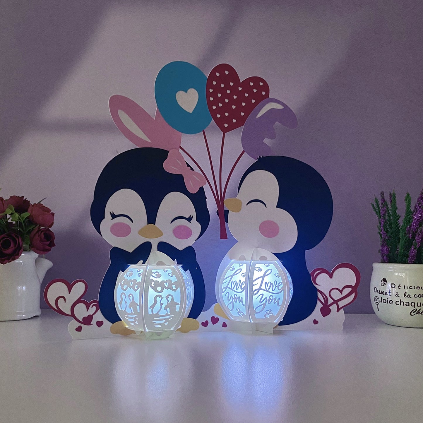 Penguin Couple – 3D Lantern SVG File for Cricut & Silhouette
