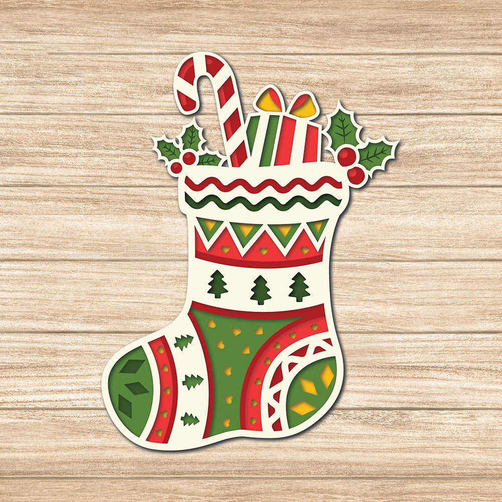 Christmas Sock - 3D Layered Christmas - Cricut File - VEKTOR KRAFT