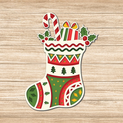 Christmas Sock - 3D Layered Christmas - Cricut File - VEKTOR KRAFT