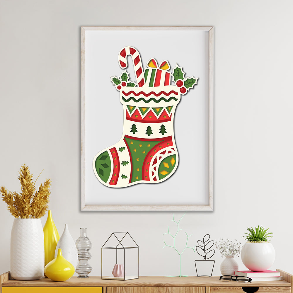 Christmas Sock - 3D Layered Christmas - Cricut File - VEKTOR KRAFT
