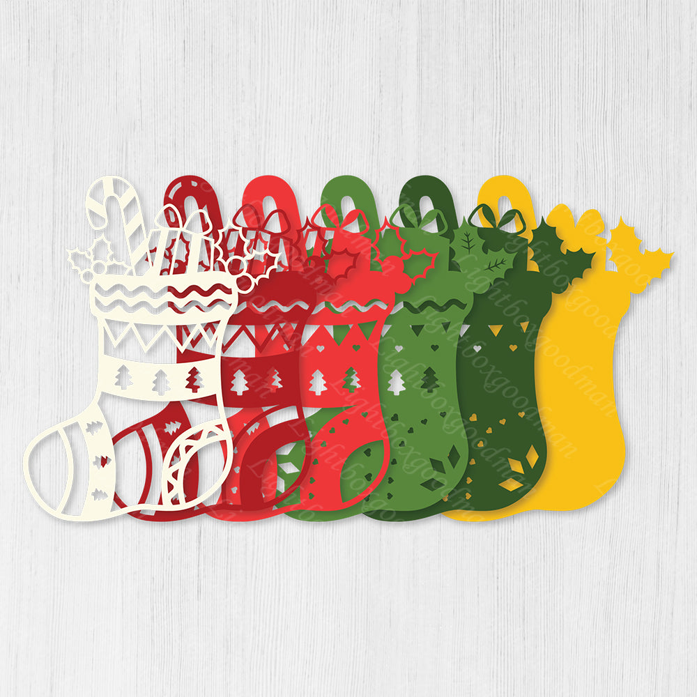 Christmas Sock - 3D Layered Christmas - Cricut File - VEKTOR KRAFT