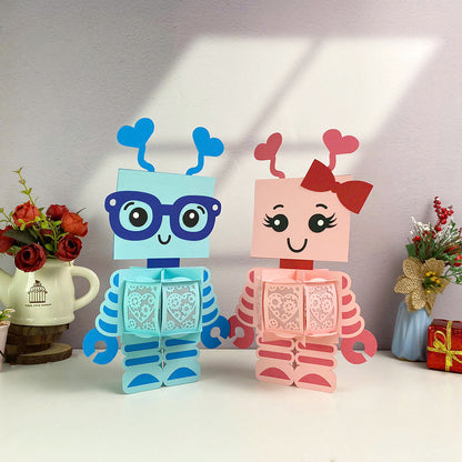 Robot Couple – 3D Lantern SVG File for Cricut & Silhouette