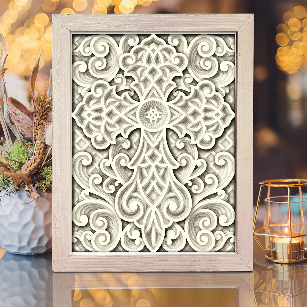 Cross Mandala 2 – 3D Paper Cut Shadow Box File - Cricut File - (8x8 inches) - VEKTOR KRAFT