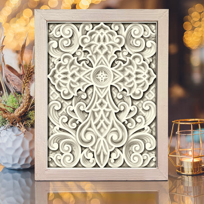 Cross Mandala 2 – 3D Paper Cut Shadow Box File - Cricut File - (8x8 inches) - VEKTOR KRAFT