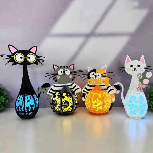 Pack 4 Cute Cat - 3D Animal Paper Lantern File  - Cricut File  - VEKTOR KRAFT