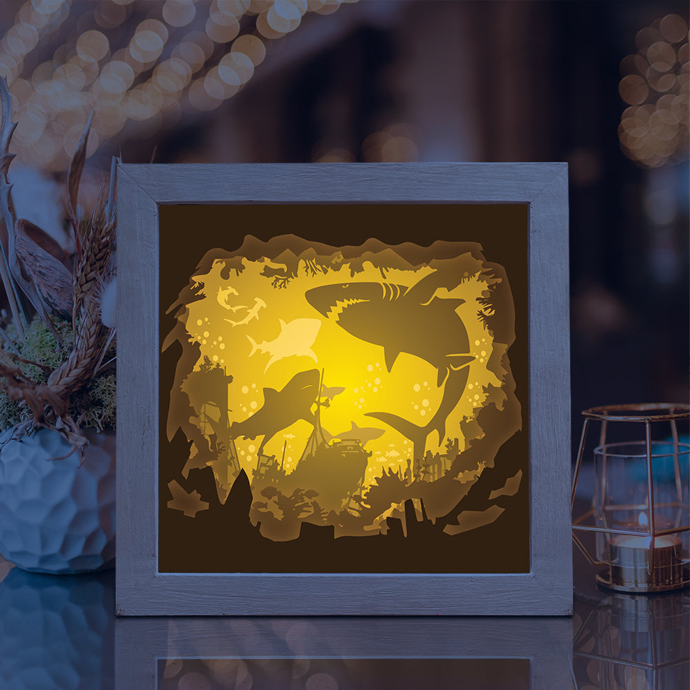 Shark 1 Square – 3D Lightbox SVG File for Cricut & Silhouette