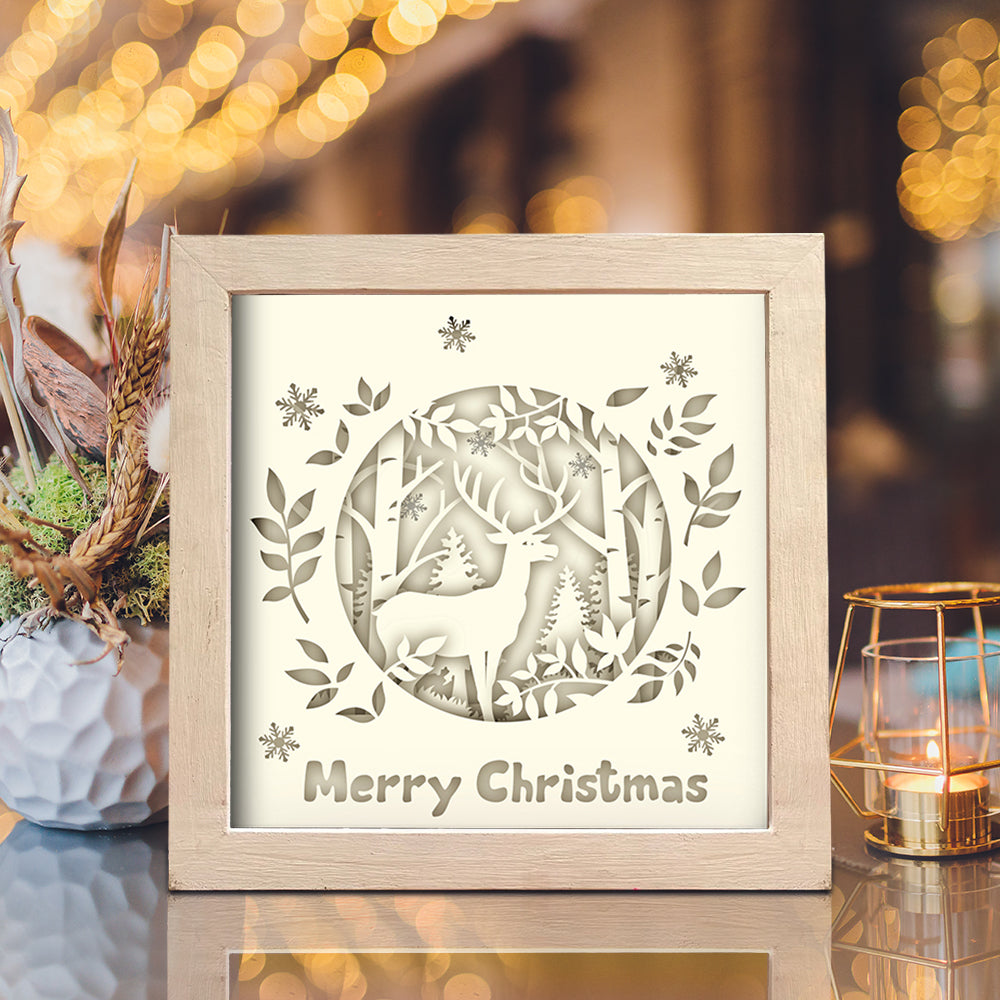 Merry Christmas Deer Square – 3D Lightbox SVG File for Cricut & Silhouette