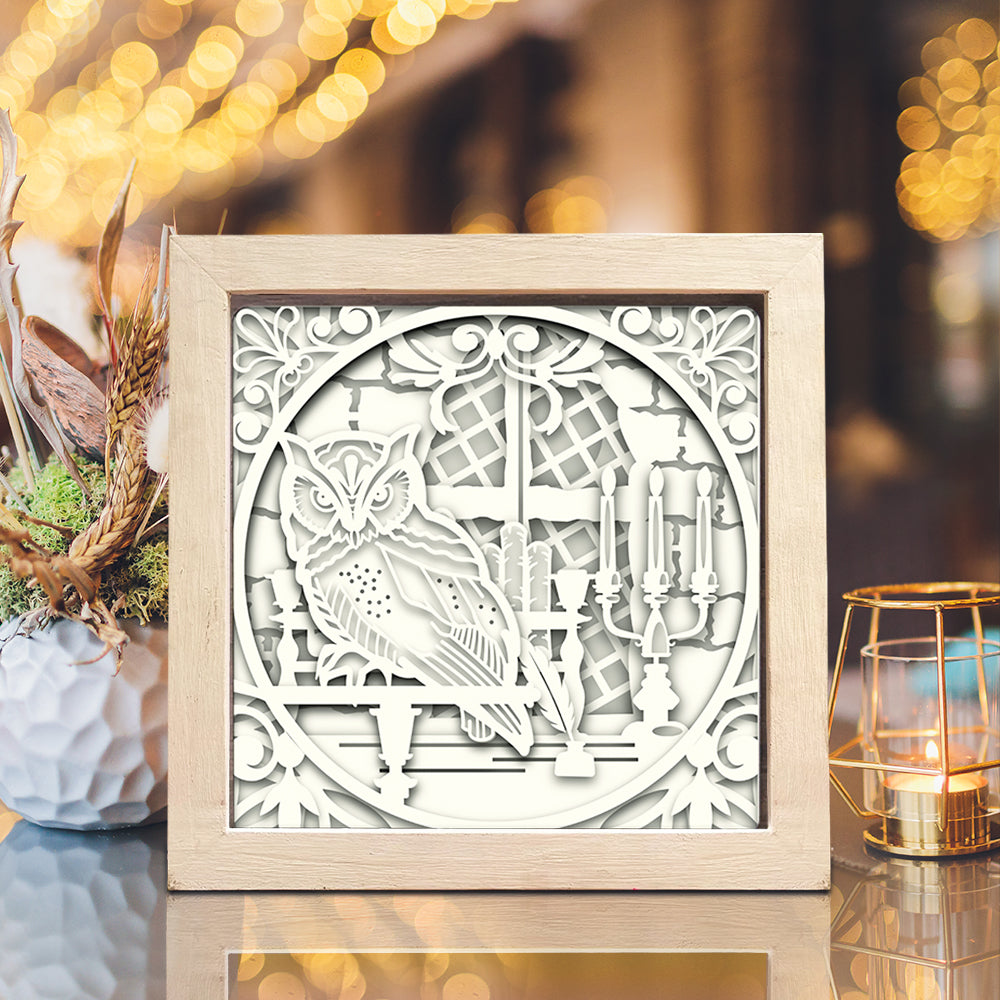 Owl 1 square – 3D Lightbox SVG File for Cricut & Silhouette