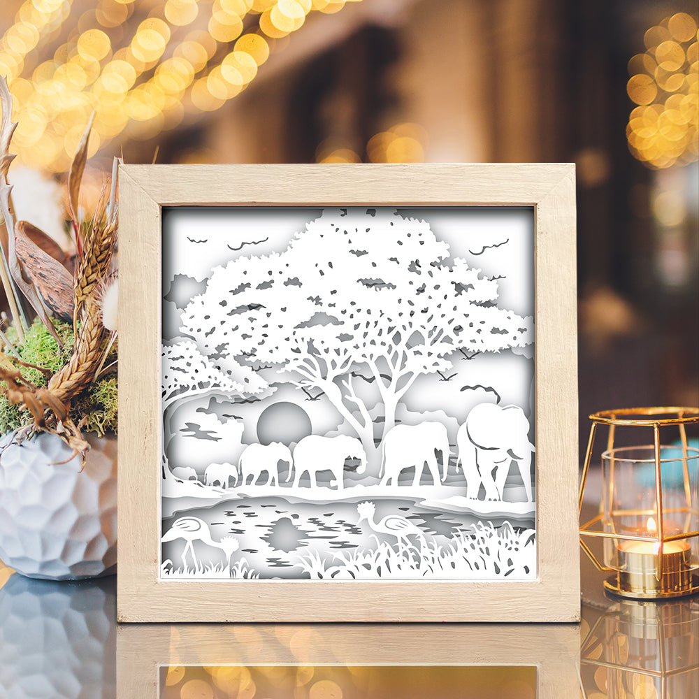 Elephant 1 square – 3D Lightbox SVG File for Cricut & Silhouette