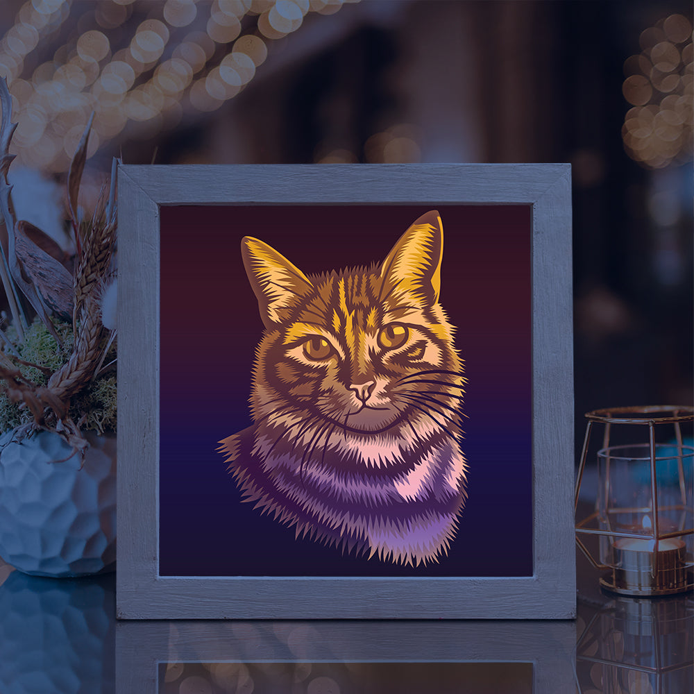 Cat Portrait Square – 3D Lightbox SVG File for Cricut & Silhouette