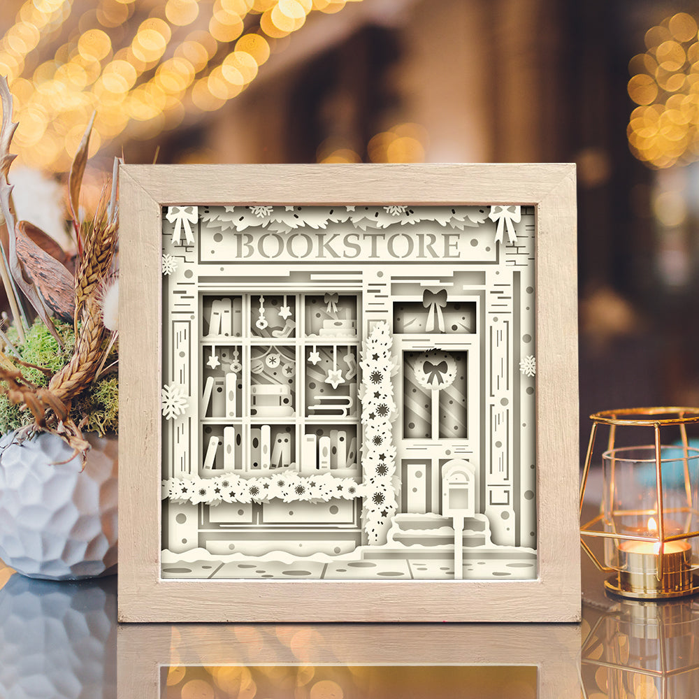 Christmas Bookstore – 3D Shadow Box SVG File for Cricut & Silhouette