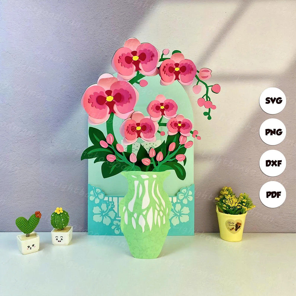 Flower Vase Orchid – 3D Pop-Up Card SVG File for Cricut & Silhouette