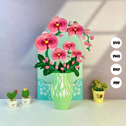 Flower Vase Orchid – 3D Pop-Up Card SVG File for Cricut & Silhouette