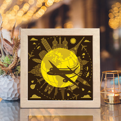Plane Flying Around Globe – 3D Lightbox SVG File for Cricut & Silhouette