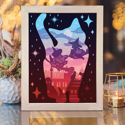 Cat And Witch – 3D Lightbox SVG File for Cricut & Silhouette