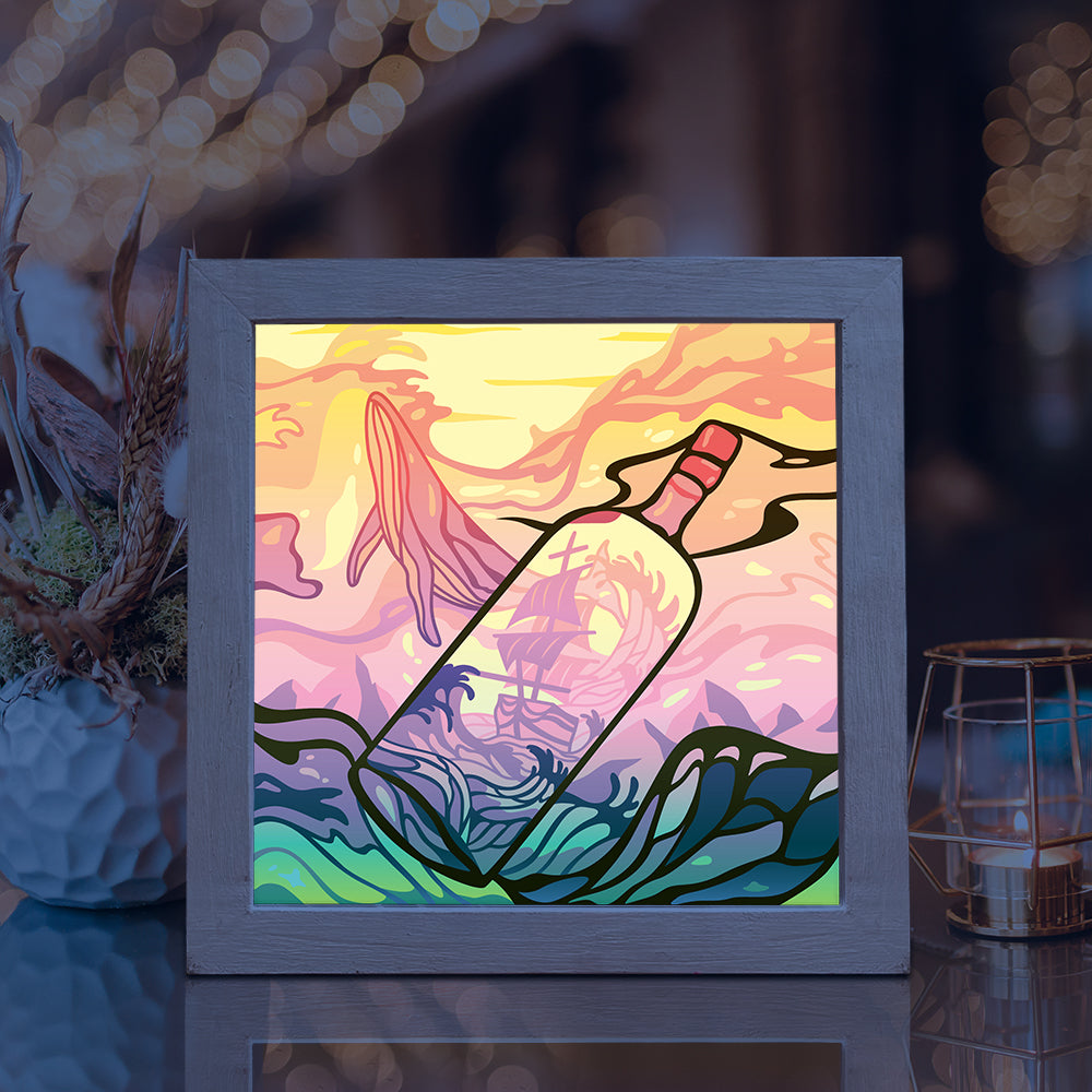 Sailing Ship In Bottle – 3D Lightbox SVG File for Cricut & Silhouette