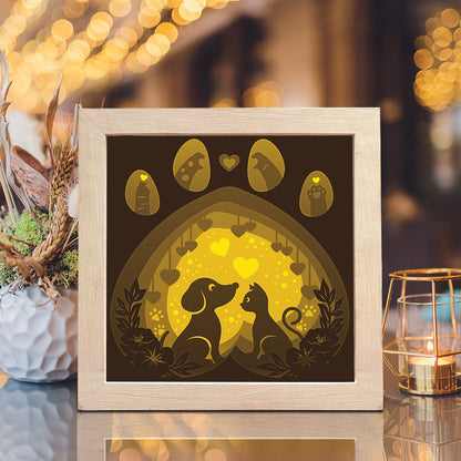Cat And Dog Love – 3D Lightbox SVG File for Cricut & Silhouette